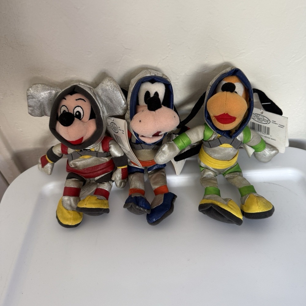 VTG Astronaut Spaceman Mickey Goofy  Pluto Bean Plush Spacesuit 8" Disney Store
